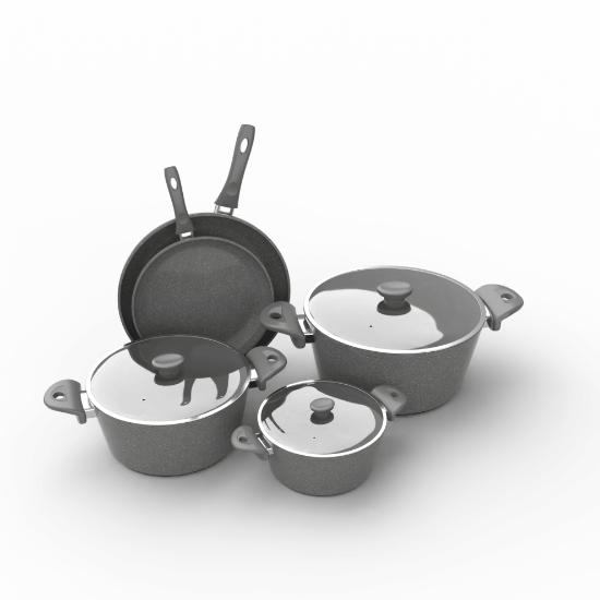 TopChef Granite Cookware Set - 8 pcs  -  With Glass Cover  - Gray - 2